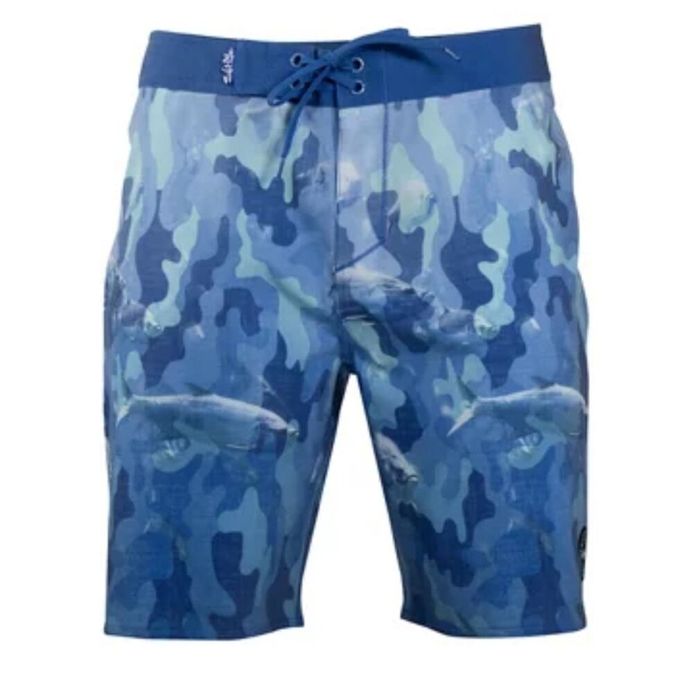 Salt Life Men's Houdini Board Shorts Blue Shark Camo | 38 Waist